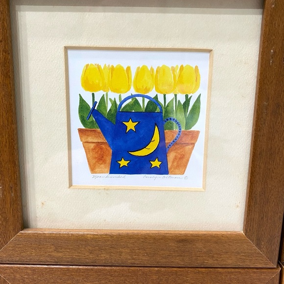 Other - Frames- Wall Art set of 4 “Watering pot Flowers” watercolor art pictures. 6”X6”.